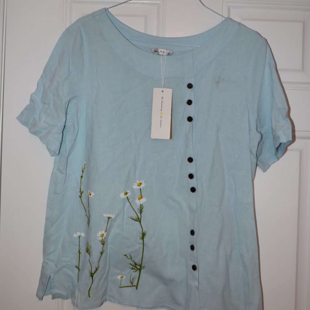 Tendency Womens' Blouse- Blue Button Down Shirt (Size L)